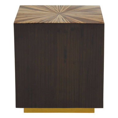 Gabelle Black and Natural Bamboo Square Side Table with Gold Base
