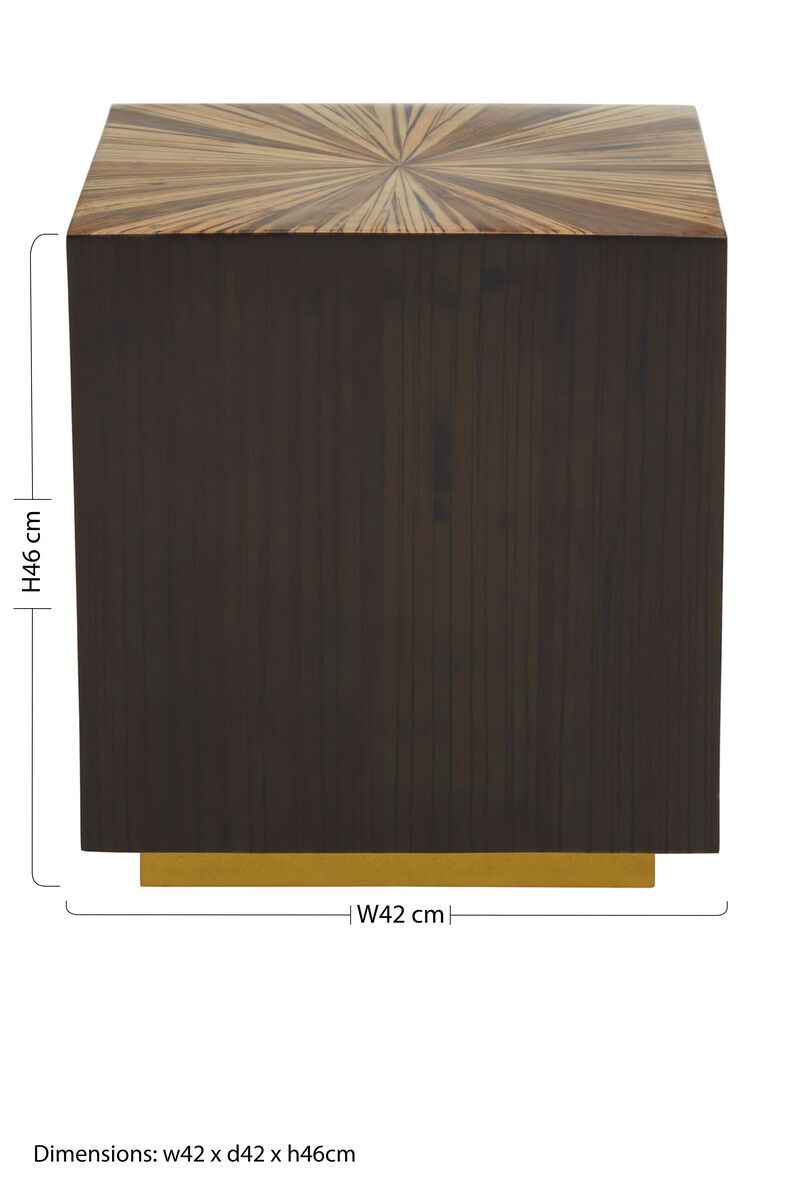 Gabelle Black and Natural Bamboo Square Side Table with Gold Base