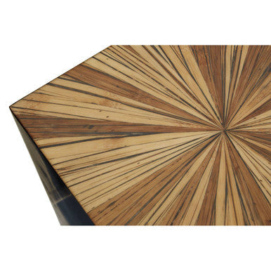 Gabelle Black and Natural Bamboo Square Side Table with Gold Base
