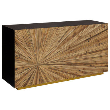 Gabelle Black and Natural Bamboo Console Table with Gold Base