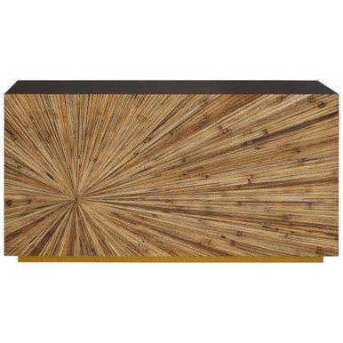 Gabelle Black and Natural Bamboo Console Table with Gold Base