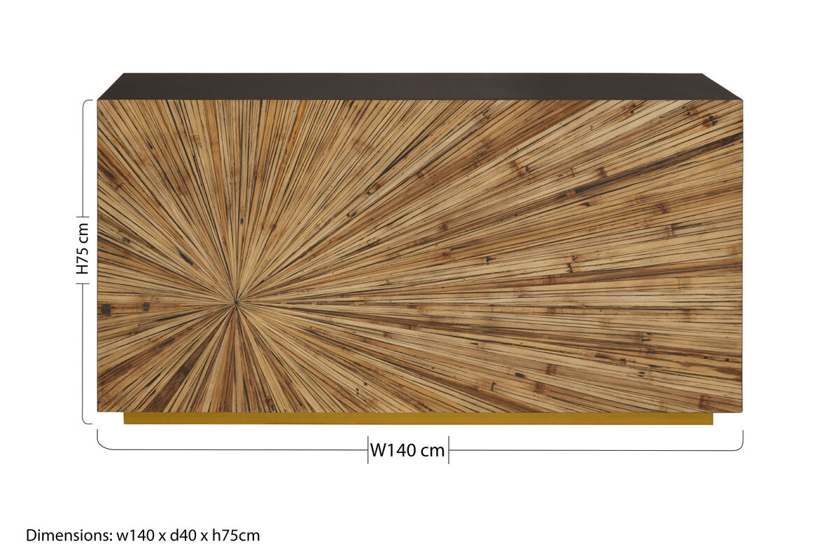 Gabelle Black and Natural Bamboo Console Table with Gold Base