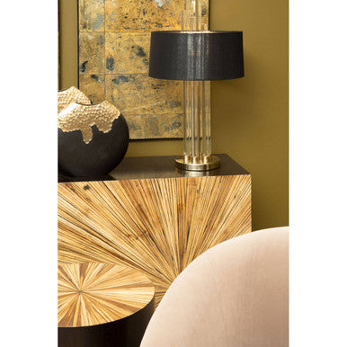 Gabelle Black and Natural Bamboo Console Table with Gold Base