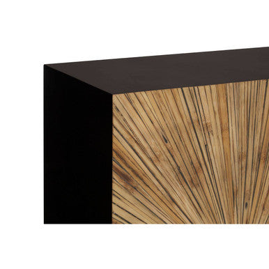 Gabelle Black and Natural Bamboo Console Table with Gold Base