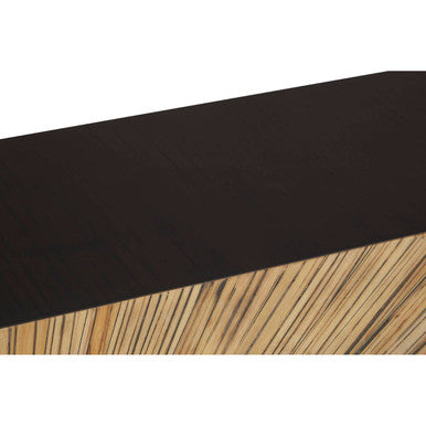Gabelle Black and Natural Bamboo Console Table with Gold Base