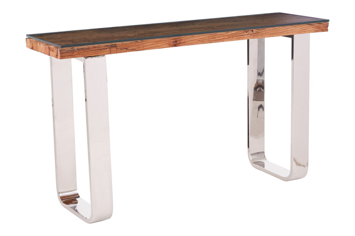 Kerala Natural Recycled Wood Console Table with Curved Legs