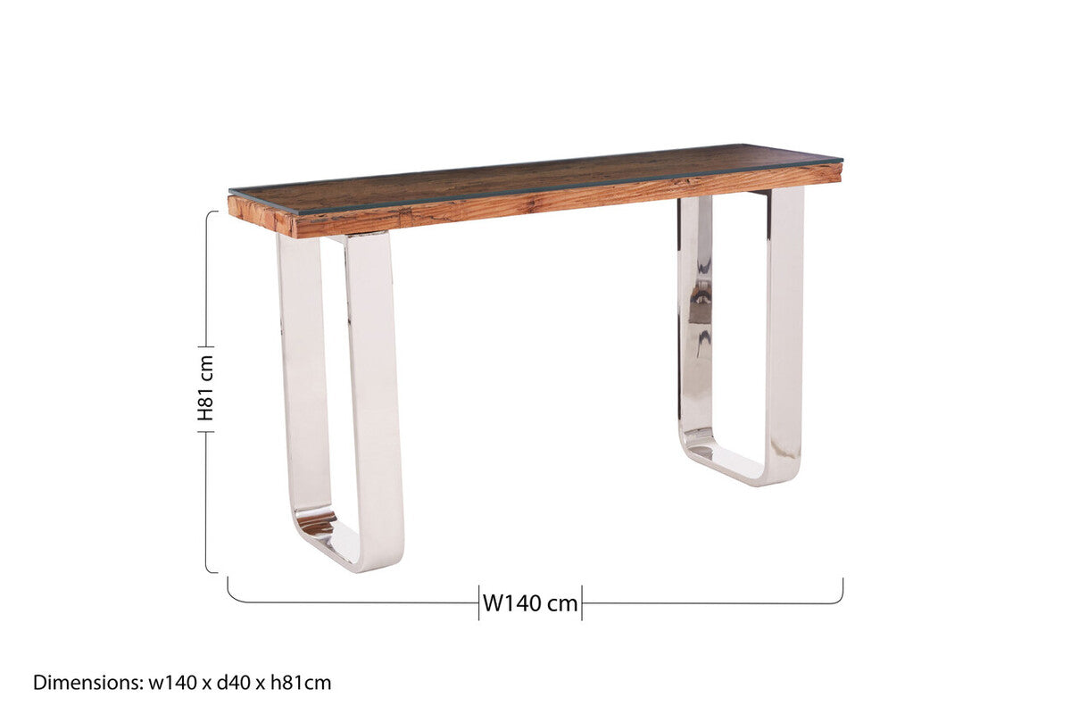 Kerala Natural Recycled Wood Console Table with Curved Legs
