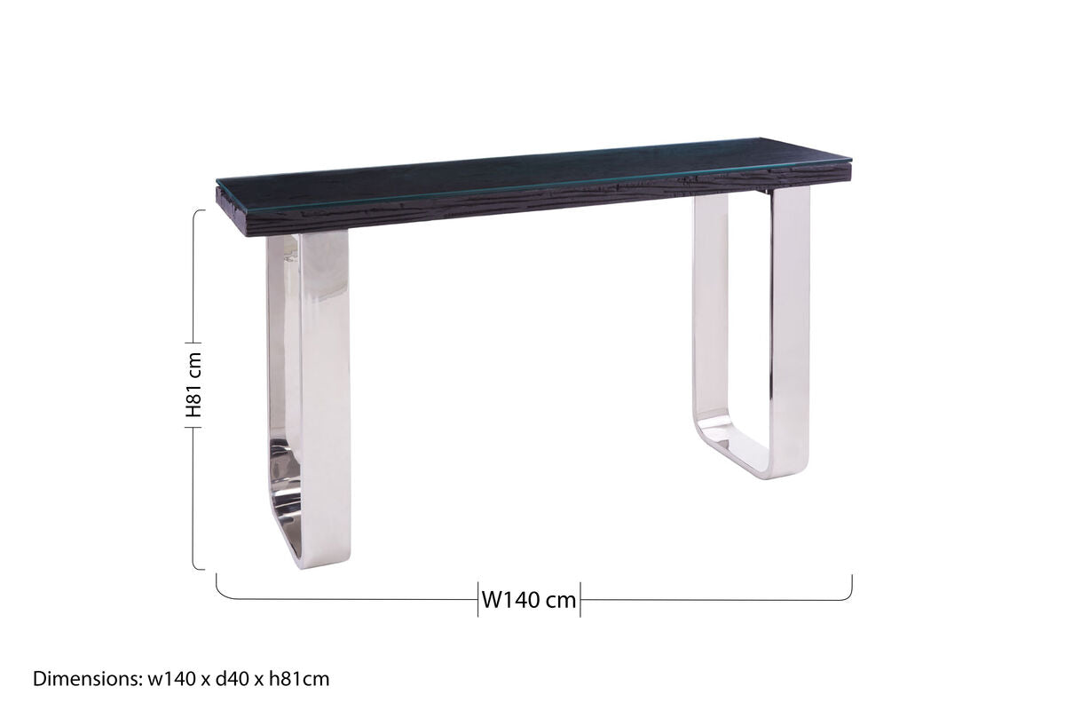 Kerala Black Recycled Wood Console Table with Curved Legs