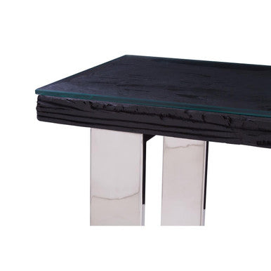 Kerala Black Recycled Wood Console Table with Curved Legs
