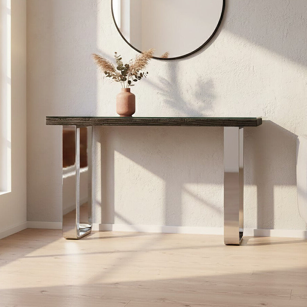 Kerala Black Recycled Wood Console Table with Curved Legs