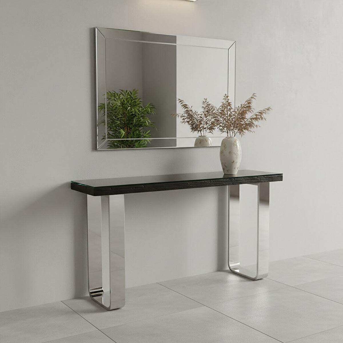 Kerala Black Recycled Wood Console Table with Curved Legs