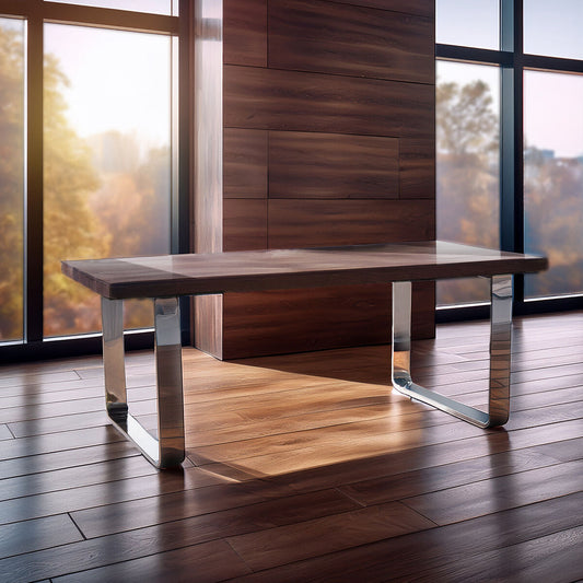Natural Recycled Wood Rectangular Dining Table with Curved Legs