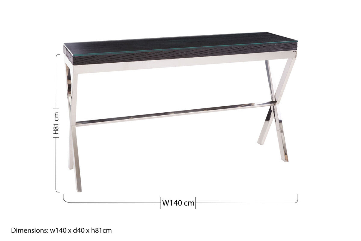 Kerala Black Recycled Wood Console Table with Cross Base