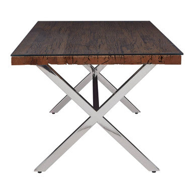 Kerala Natural Recycled Wood Rectangular Dining Table with Cross Base