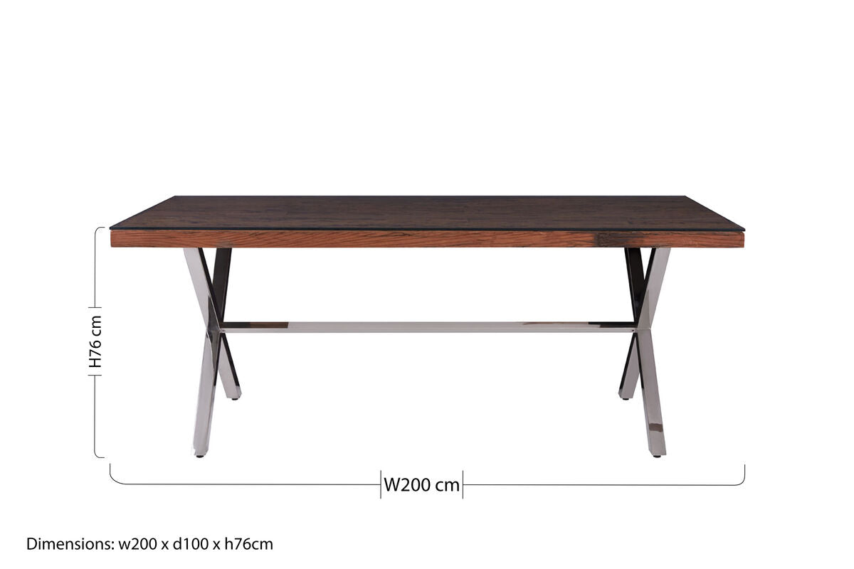 Kerala Natural Recycled Wood Rectangular Dining Table with Cross Base