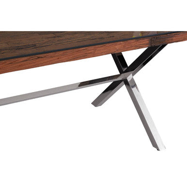 Kerala Natural Recycled Wood Rectangular Dining Table with Cross Base