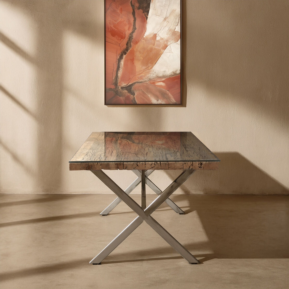 Kerala Natural Recycled Wood Rectangular Dining Table with Cross Base