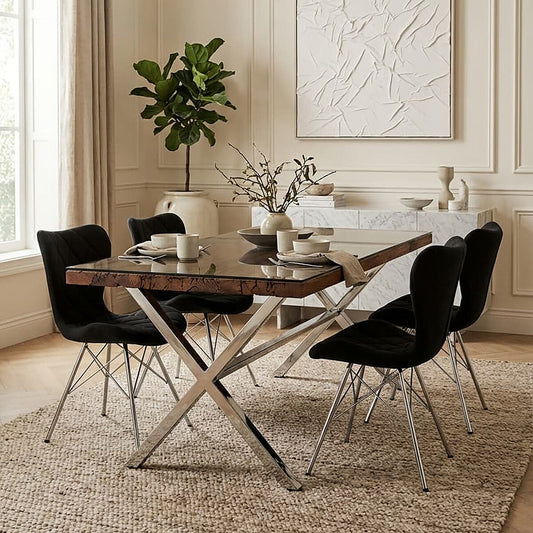 Natural Recycled Wood Rectangular Dining Table with Cross Base
