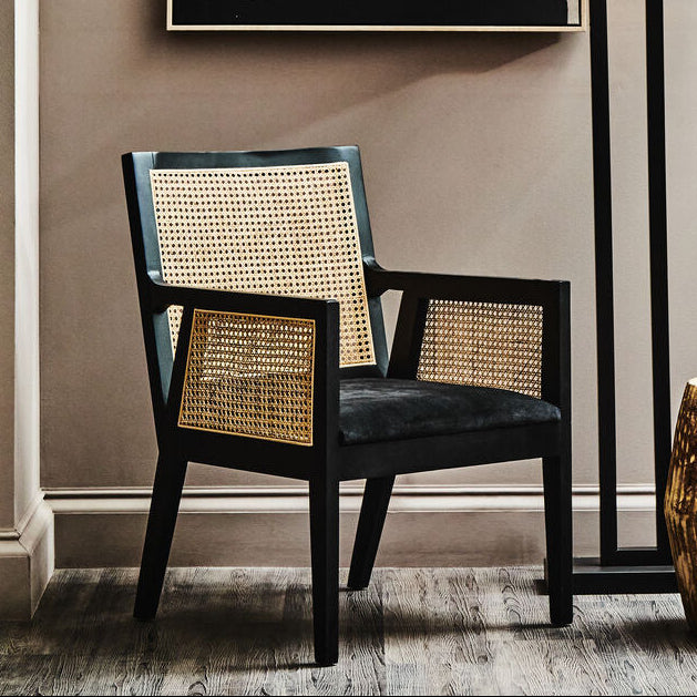 Corso Natural Rattan and Black Velvet Arm Chair