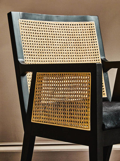 Corso Natural Rattan and Black Velvet Arm Chair