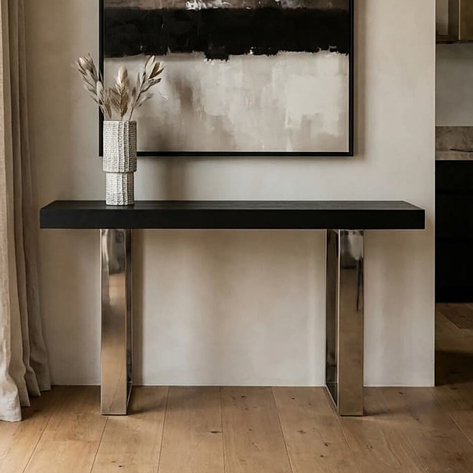 Kerala Black Recycled Wood Console Table with Cross Base