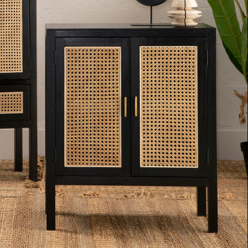 Corso Black Sideboard with 2 Rattan Doors