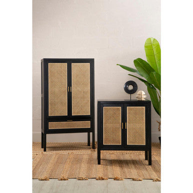 Corso Black Sideboard with 2 Rattan Doors