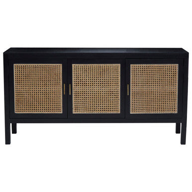Corso Black and Natural Rattan 3 Door Sideboard
