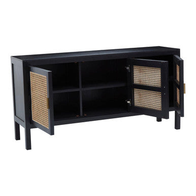 Corso Black and Natural Rattan 3 Door Sideboard