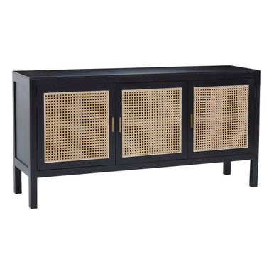 Corso Black and Natural Rattan 3 Door Sideboard