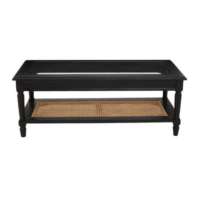 Corso Black Coffee Table with Natural Rattan Shelf