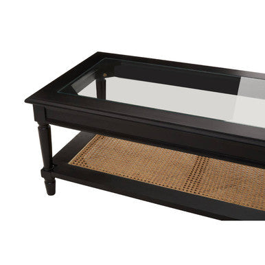 Corso Black Coffee Table with Natural Rattan Shelf