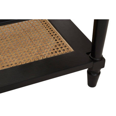 Corso Black Coffee Table with Natural Rattan Shelf