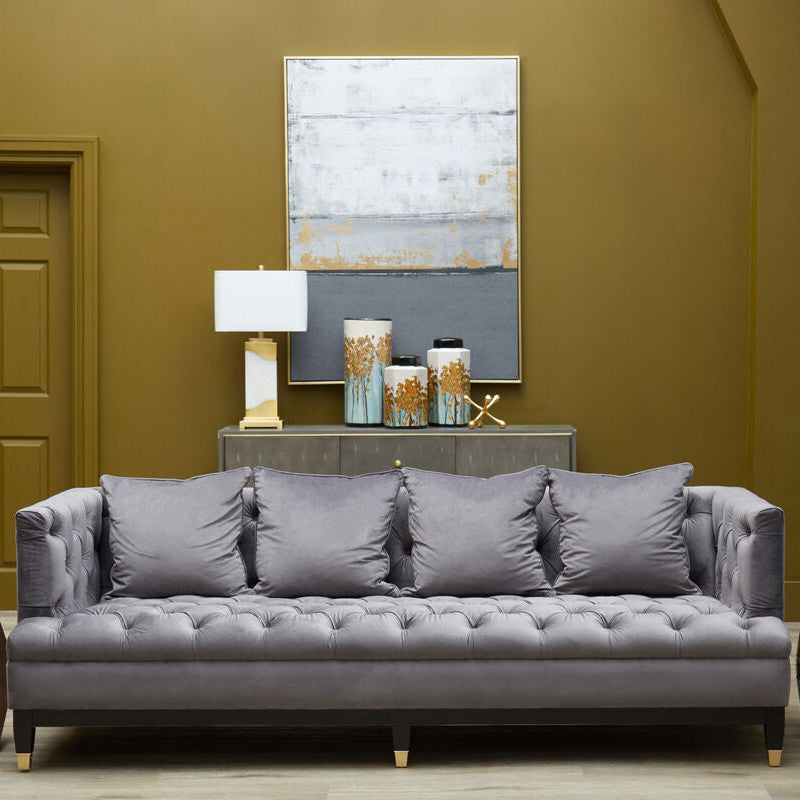 Sefira Grey Fabric 3 Seater Modern Chesterfield Sofa