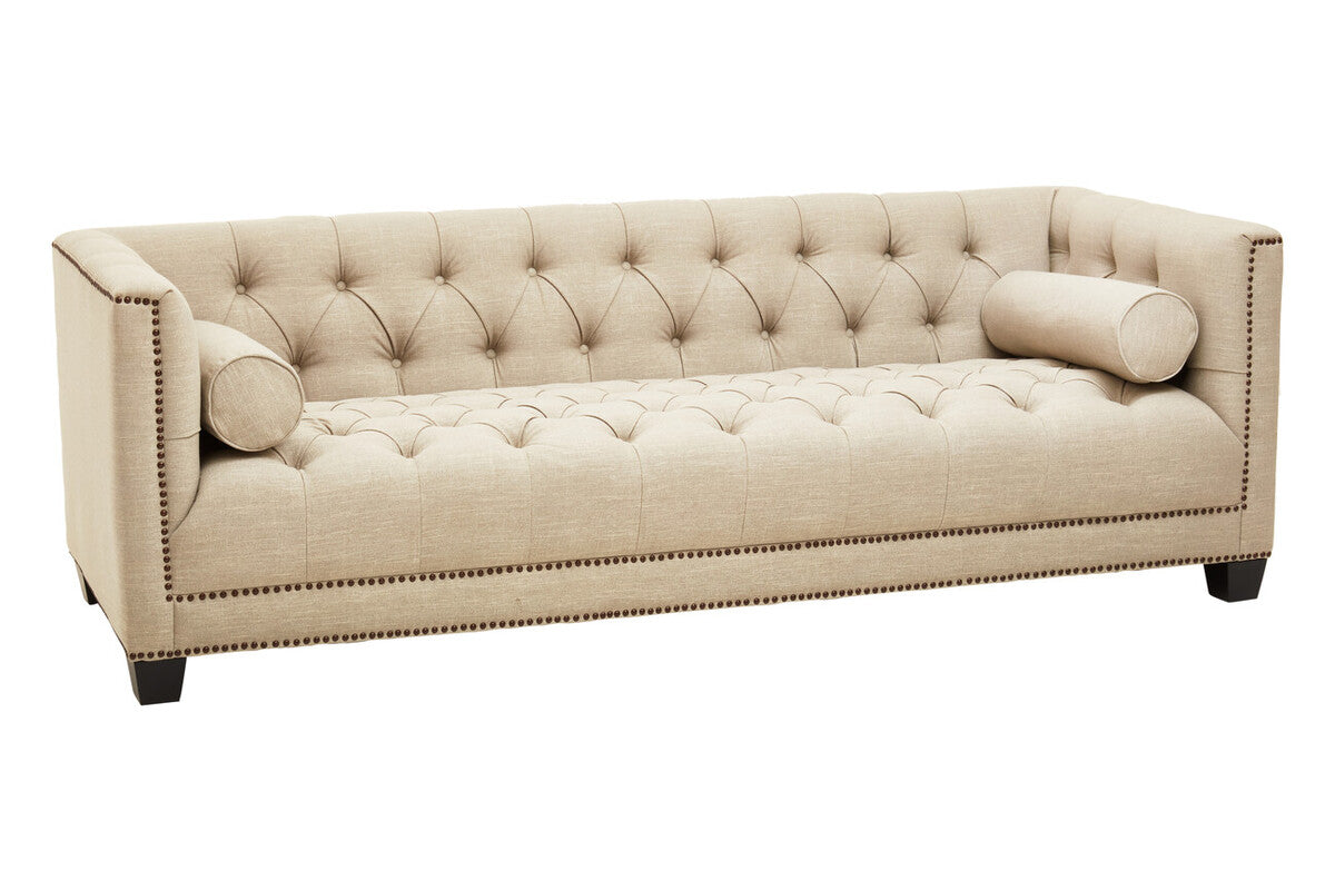 Surina Stone Fabric 3 Seater Sofa with Button Tufted Detail