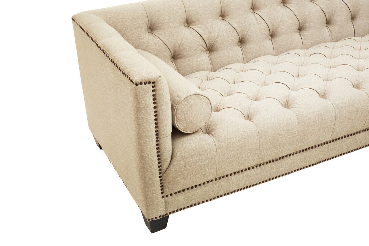 Surina Stone Fabric 3 Seater Sofa with Button Tufted Detail