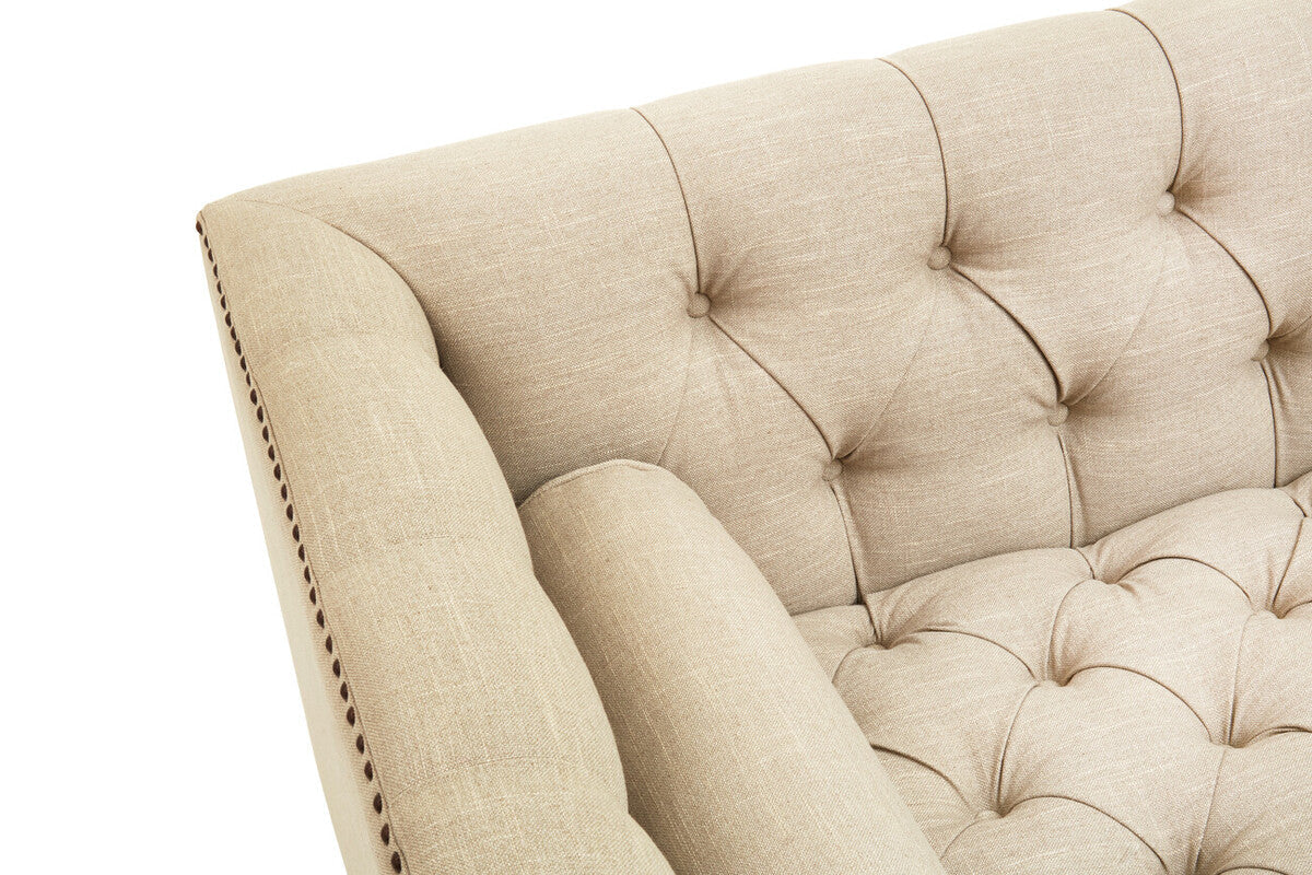 Surina Stone Fabric 3 Seater Sofa with Button Tufted Detail