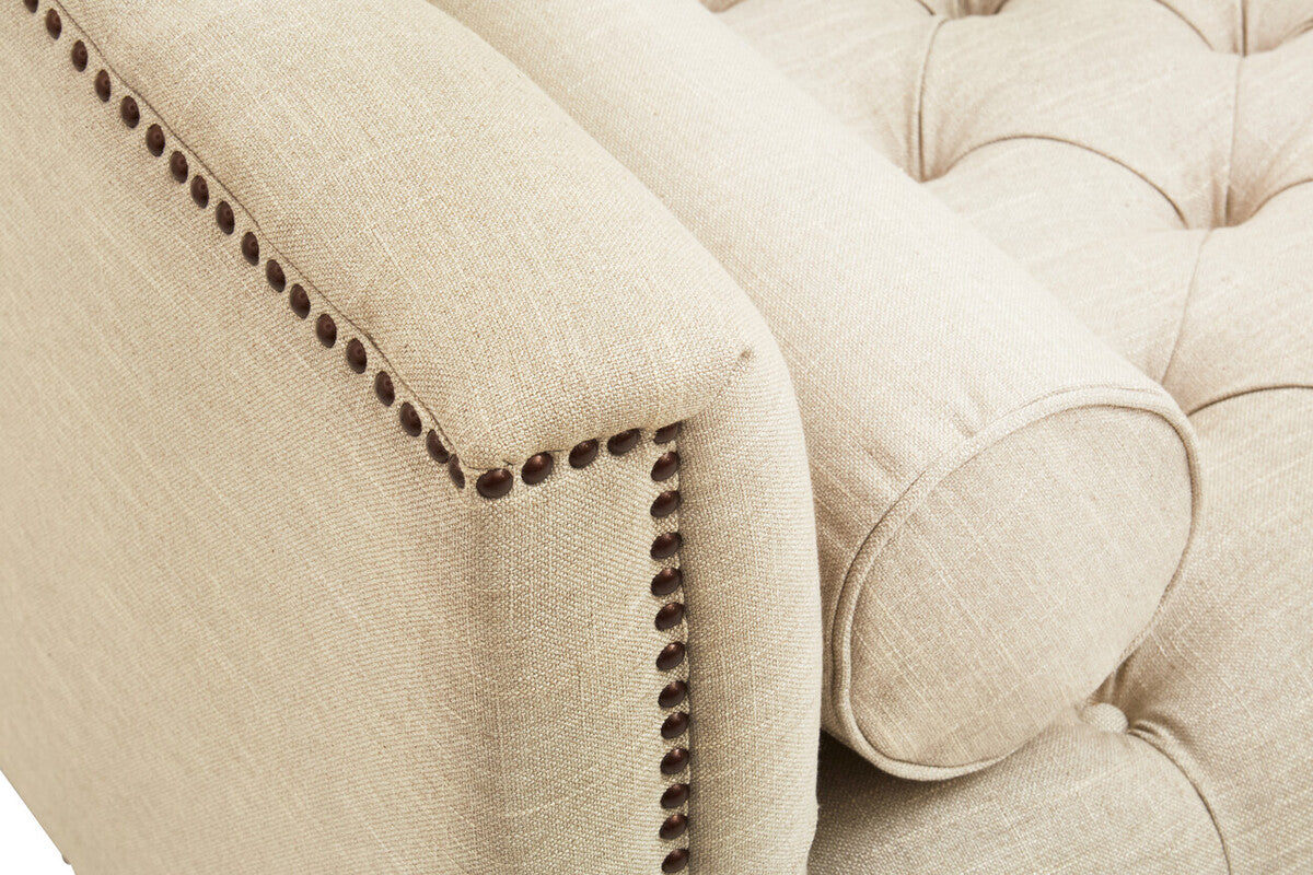 Surina Stone Fabric 3 Seater Sofa with Button Tufted Detail