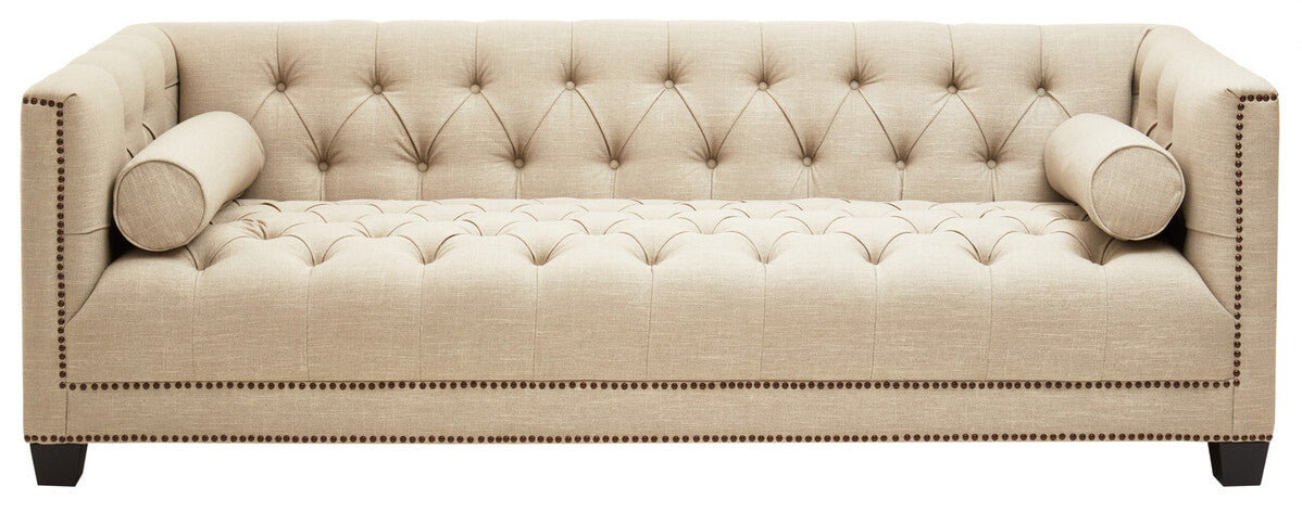 Surina Stone Fabric 3 Seater Sofa with Button Tufted Detail