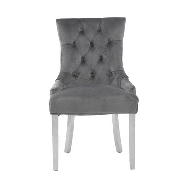 Grey Velvet Button Tufted Dining Chair