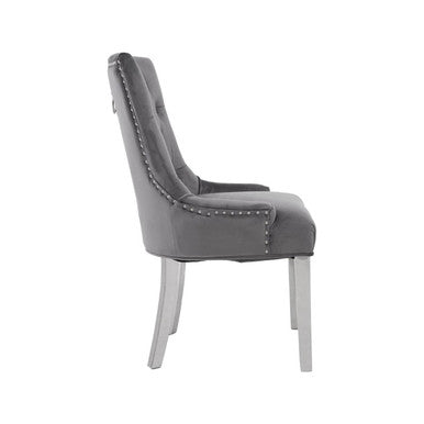 Grey Velvet Button Tufted Dining Chair