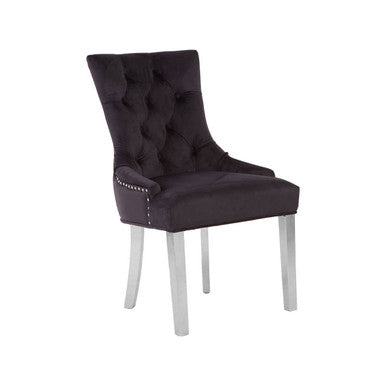 Black Velvet Button Tufted Dining Chair