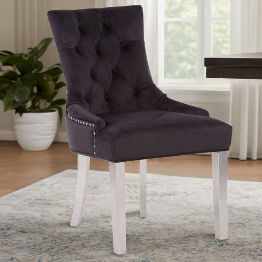 Black Velvet Button Tufted Dining Chair