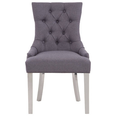 Grey Fabric Button Tufted Dining Chair