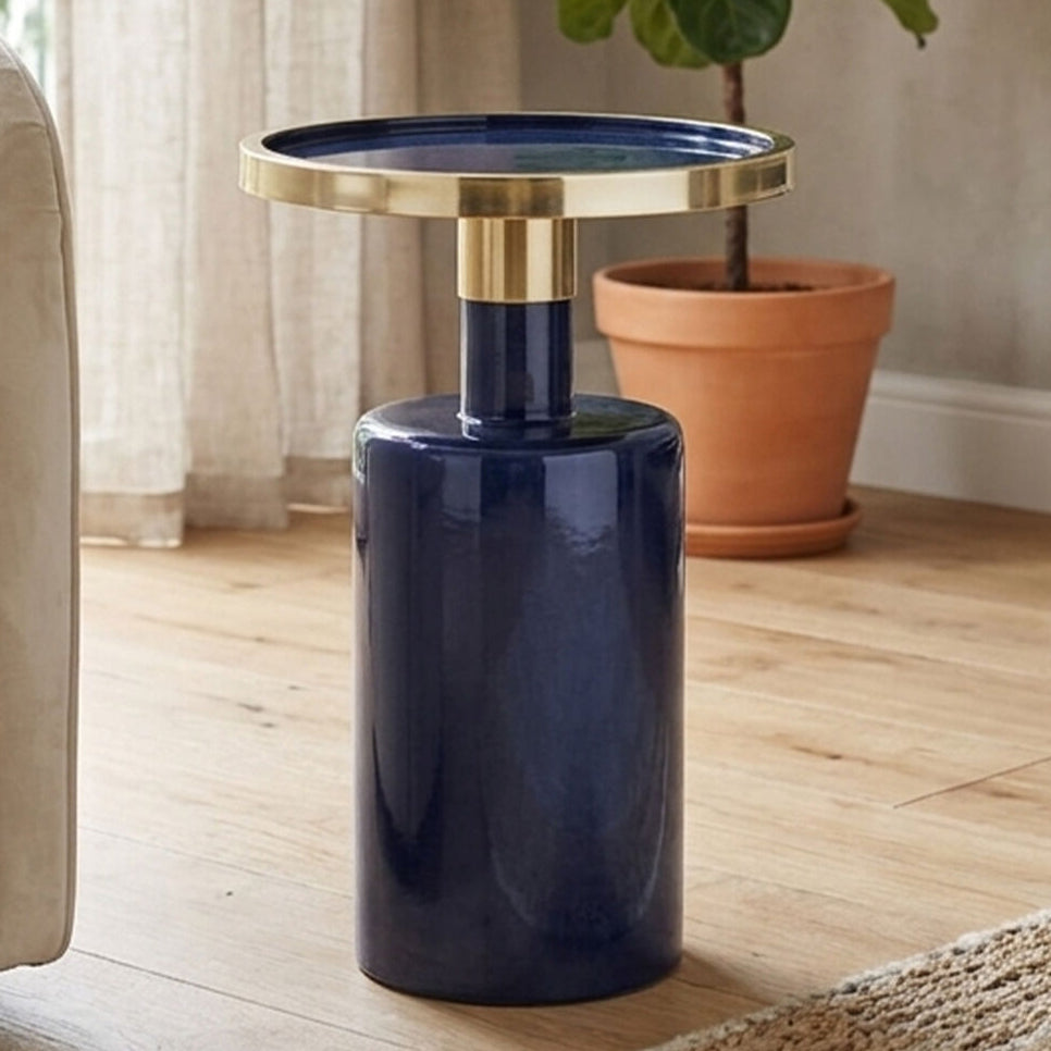Elva Navy and Gold Finish Art Deco Side Table
