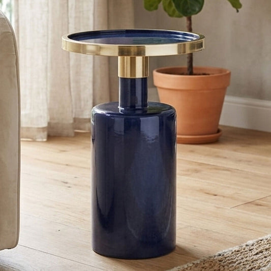 Elva Navy and Gold Finish Art Deco Side Table