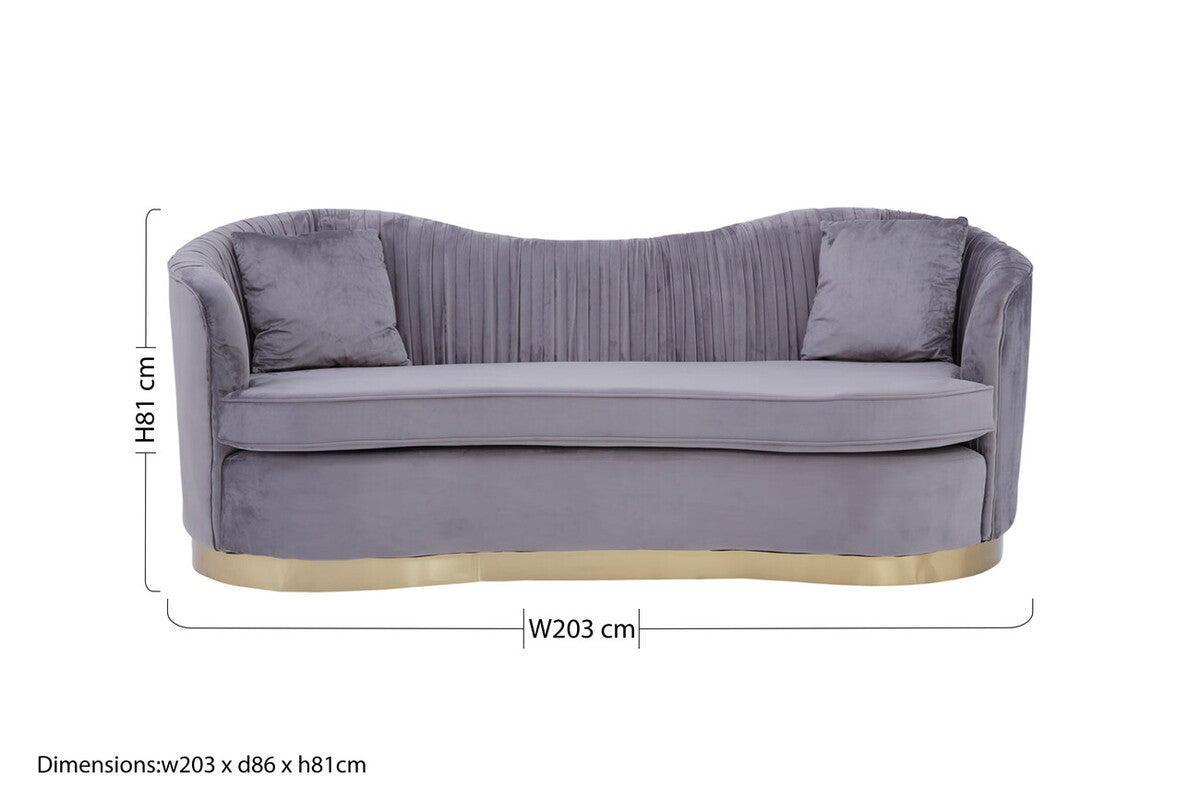 Franza Grey Pleated Velvet 3 Seater Sofa