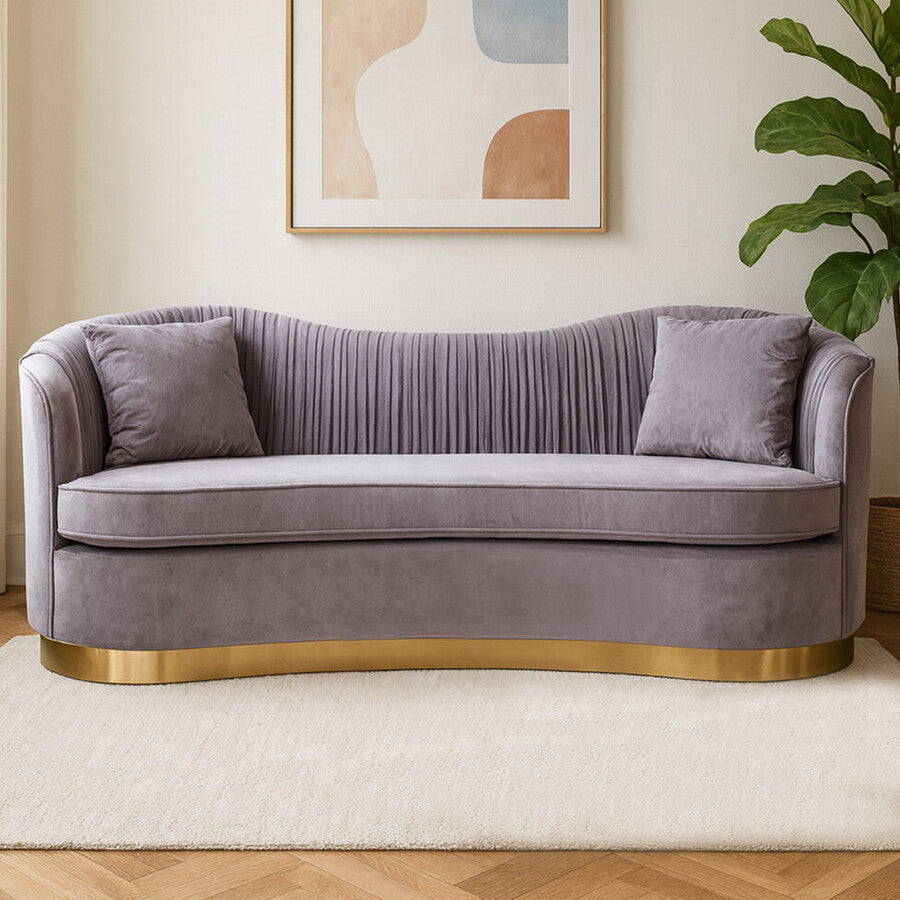 Franza Grey Pleated Velvet 3 Seater Sofa