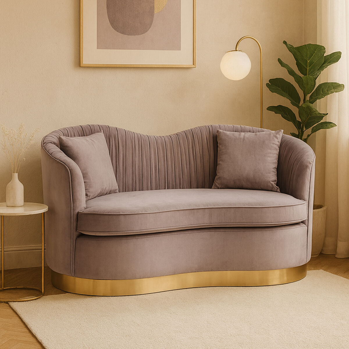 Franza Grey Pleated Velvet 2 Seater Sofa