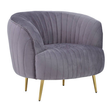 Florina Grey Velvet Channel Tufted Chair
